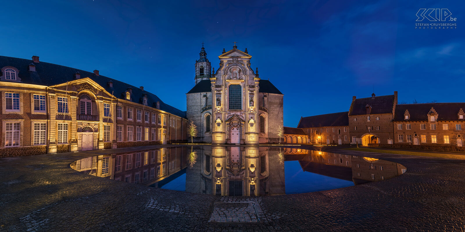 Hageland by night - Abbey of Averbode Panorama photo of the beautiful courtyard of Abbey of Averbode in Scherpenheuvel-Zichem. The Abbey was founded in 1134.<br />
 Stefan Cruysberghs